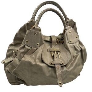 Halston Heritage Metallic Leather Hobo Bag Y2K Gold Silver Satchel Vintage Boho